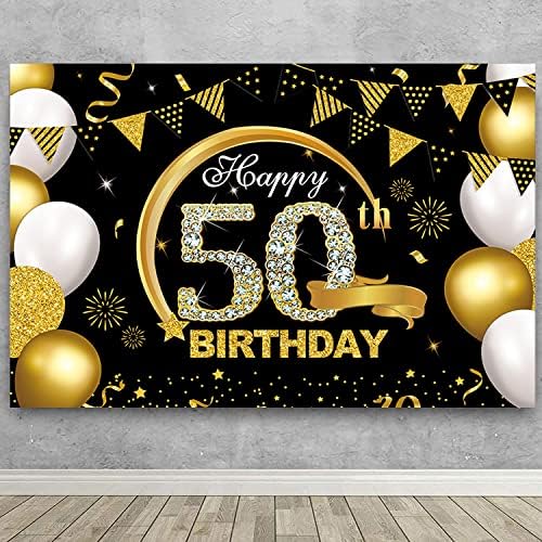 7x5ft fericit 50th Birthday Banner fundal negru și auriu 50th Birthday decoratiuni pentru Barbati Femei 50 Birthday Sign Party
