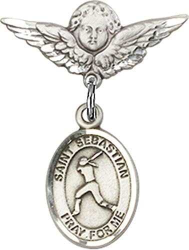 Bijuterii Obsession insigna pentru copii Cu St. Sebastian Softball Charm și înger cu aripi insigna Pin / Sterling Silver insigna