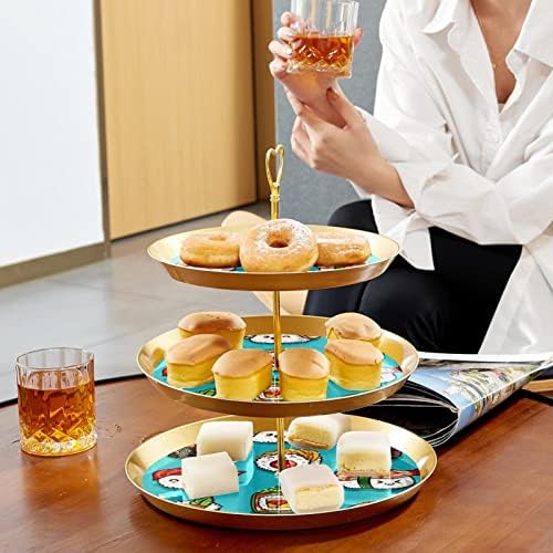 3 cupcake suport cu rază de aur din plastic de plastic cu niveluri de tip turn de desert tavă albastru sushi japoneză afișare