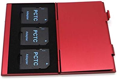PCTC Portable aluminiu card de memorie caz transport titular pentru SD Micro SDXC SDHC TF Card cu 3M adeziv Matrix negru piele