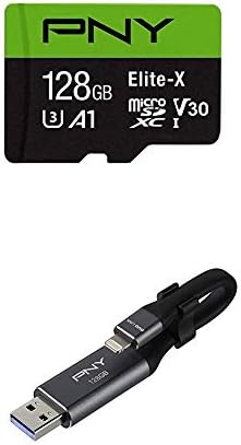 PNY Elite-X Micro SD 128GB, U3, V30, A1, clasa 10p-SDU128U3WX-GE cu Duo Link Sync & amp; taxa 128gb metal gri pentru iPhone