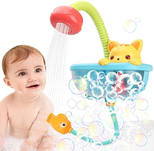 Jucărie de baie pentru copii cu cap de duș, robinet de duș cu spray cu apă pentru pisici și bule automate, pompă de apă de