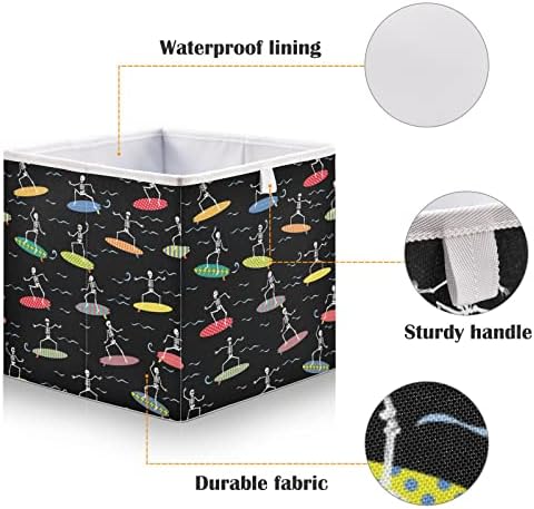 Ollabaky Schelet Surfers Storage Bin Fabric țesătură dulap Depozitare Cubul pliabil cu apă impermeabilă cutia de coș de jucărie Organizator de haine pentru rafturi sertare, r