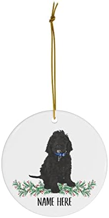 Nume personalizat amuzant Labradoodle Black Cadouri 2023 Ornamente de brad de Crăciun Cerc Ceramic