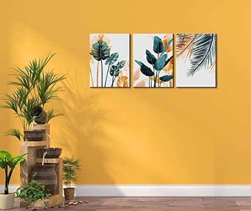 KK · Culori imprimeu botanic Artă de perete pentru sufragerie, original proiectate plante tropicale încadrate imagini pânză,