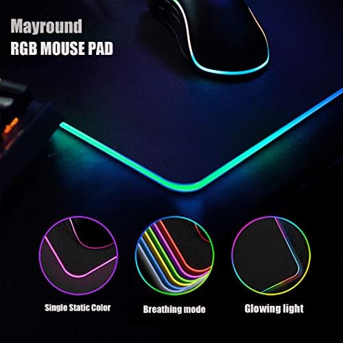 Mayround LED Light Up Mouse Pad, RGB Gaming Mouse Pad cu 14 moduri de iluminare strălucitoare Lumină și moale groasă Mată moale,