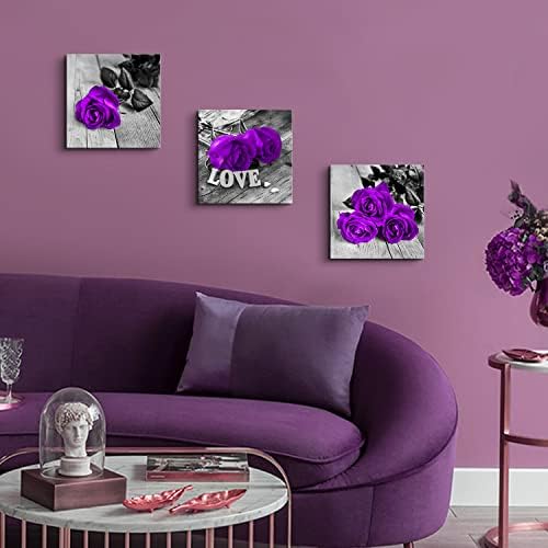 Decor camera purpuriu trandafir floral pânză de perete poze baie imprimeuri picturi alb -negru decor dormitor romantic flori