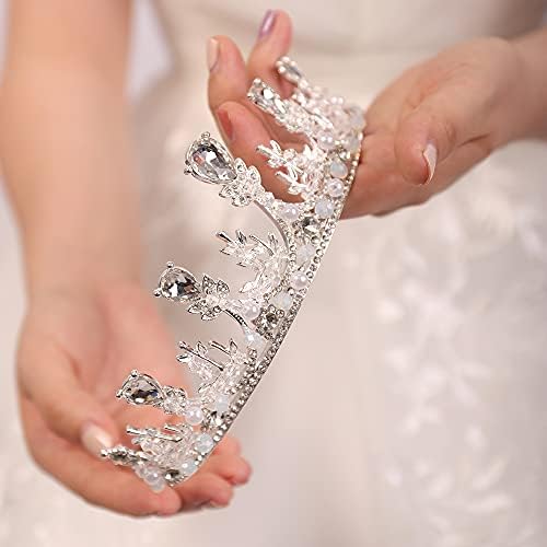 Wekicici Wekicici Regina diademe cristal Perla coroana argint flori frunze baroc nunta Headband Headpieces coroana pentru ziua