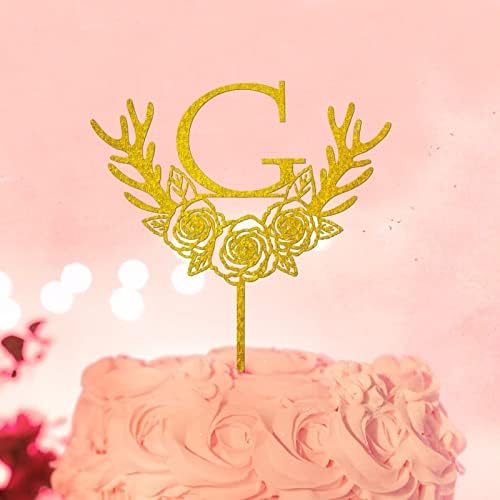 Gold Cake Topper G Litera Monogramă Denumire inițială pentru aniversare de nuntă Decorații de petrecere rustice Reutilizabile
