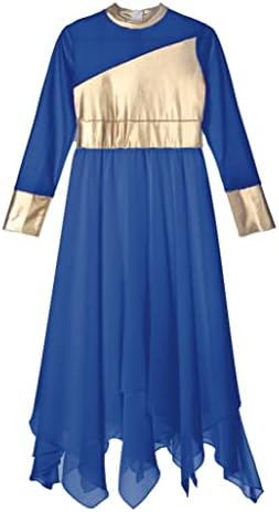 Tssoe pentru copii fete cu mâneci lungi metalice șifon rochie lirică de dans lirică de laudă tunică rochie