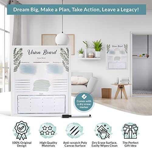Dry Erase Vision Board - Planificator de perete cu placă de viziune de vis încadrată cu blocuri frumoase de conținut în acuarelă-Utilizați