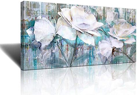 Artă mare de perete pentru living gri gri verde abstract pictură picturi în acuarelă pentru pereți pictură trandafiri albi abstracti flori floribunda pânză încadrată imprime
