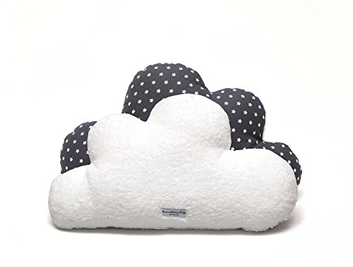 Blausberg Baby - pernă de nor Cuddle în formă de nor, o parte albă Terry - stea antracită gri închis - toate materialele Oeko