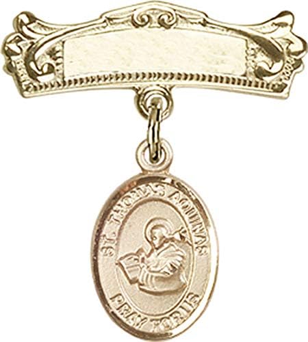 Bijuterii Obsession insigna pentru copii cu farmecul St. Thomas Aquinas și boltit lustruit insigna Pin / aur umplut insigna