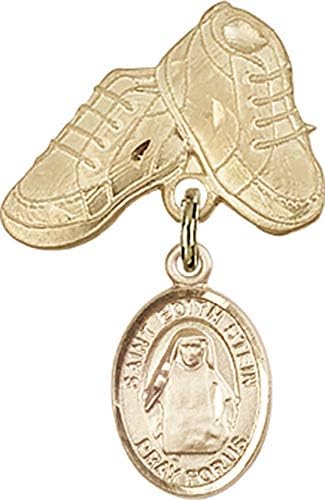 Bijuterii Obsession insigna pentru copii Cu St. Edith Stein Charm și Baby Boots Pin / 14k gold insigna pentru copii Cu St.