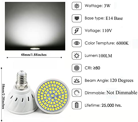 3W MR16 LED bec, e14 LED Spot bec 350W echivalent Lumina zilei Alb 6000K, baza E14, non-Dimmable, Interior / Exterior inundații
