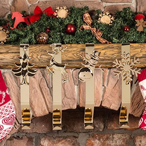 Qyhsmgs suporturi de ciorapi de Crăciun Stocking mantel aur drăguț texturat fără alunecare fulgi de zăpadă renă de zăpadă cârlig