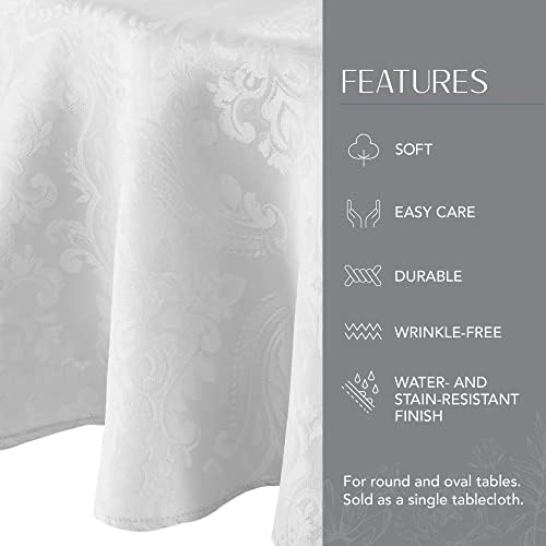 ERRENE FASHIONS DE HOME CAIDEN Elegance Damask Fabricloth, 70 rotundă, alb