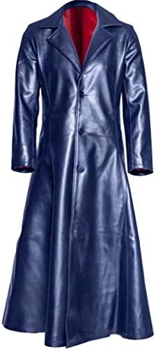 Mens retro piele retro vintage cu haina lungă tranch steampunk jacheta gotică overcoat din piele gothic