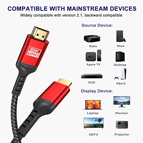 Cablu AllEASA 8K HDMI, ultra 48 Gbps de mare viteză de 12 ft cablu HDMI, 12 picioare HDMI Cablu -4K@120Hz 8K@120Hz, EARC, HDR10,
