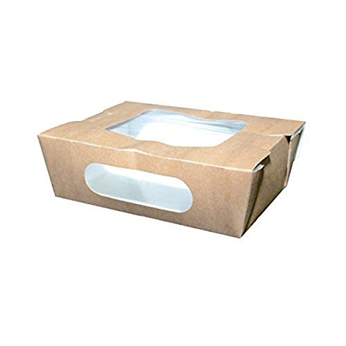 Packnwood Kraft Paper Take-out Box cu 2 ferestre, 24 oz. Capacitate, maro