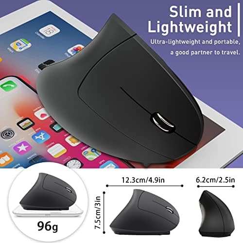 Mouse Ergonomic Scettar Wireless, Mouse Vertical-reîncărcabil 2,4 GHz, portabil, butoane pentru degetul mare, 800/1200/1600