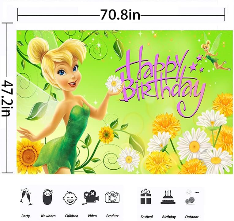Fundal zână verde pentru decoratiuni petrecere de aniversare Tinkerbell Banner pentru Baby Shower Party Supplies 6x4ft