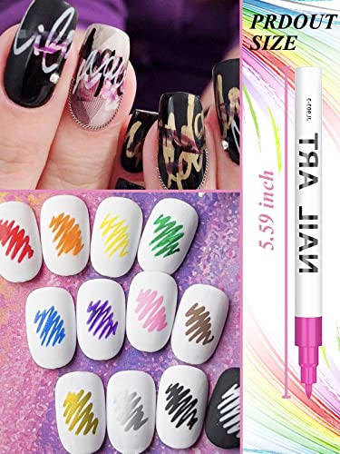 Gorvalin 12 culori Nail Art pixuri, 3d Nail Polish pixuri Nail Point Graffiti Dotting Liner Pen seturi Nail Art pictat Pen