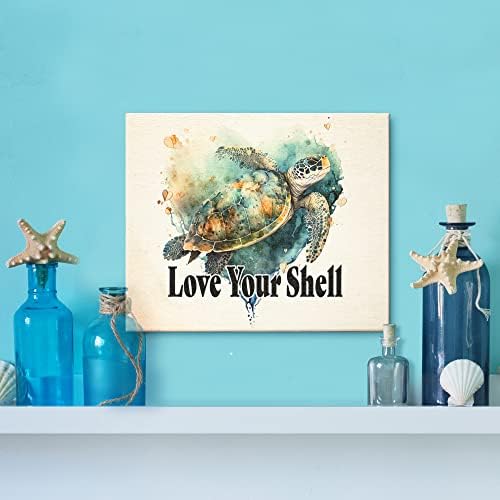 Jennygems Sea Turtle Decor, Love Your Shell din lemn, arta tematică oceanică, citate inspiraționale, Made in SUA