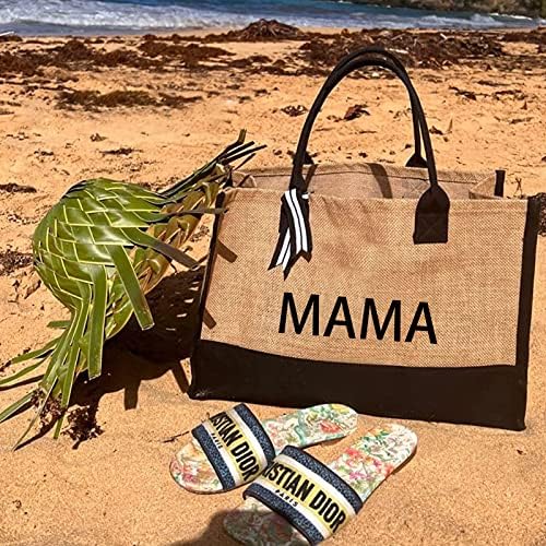 Inițial iută Mama Tote sac Monogrammed personalizate Genti cadou pentru femei Plaja Tote sac cu mânere pentru thank you cadou