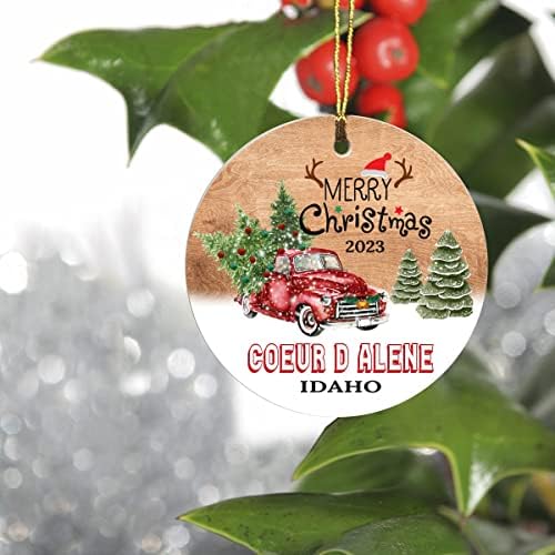 Ornamente de copaci de Crăciun 2023 - Coeur d'Alene Idaho Ornament Orașul Orașului Custom Stat - Idei de cadouri Keepsake Coeur