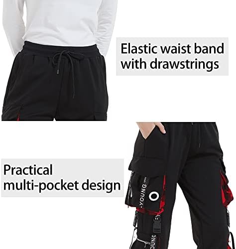 Pantaloni de marfă pentru femei wEdowu cu buzunare Pantaloni de joggers negru pantaloni de pulover pantaloni slim fit