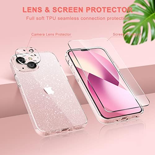Carcasă cu sclipici sclipitoare KWOUS pentru iPhone 13 6,1 inch cu protector de ecran [2 pachet] + Protector pentru lentile