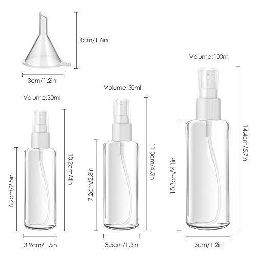 6PC -uri/ 3 dimensiuni din plastic cu sticlă spray, sticle de spray de spray de spray de plastic cu dimensiuni de buzunar set