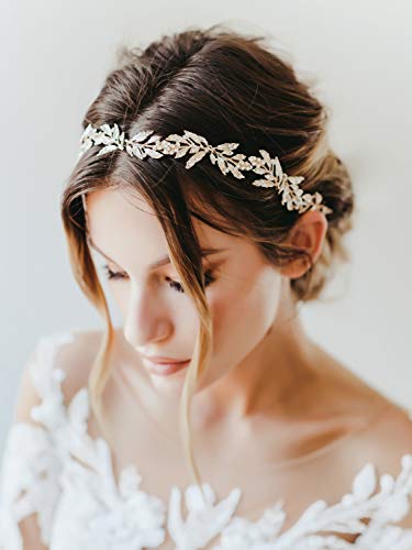 Sweetv frunze nunta Headpieces pentru mireasa flori Fata de aur mireasa bentita cu pietre femei Handmade Accesorii de par