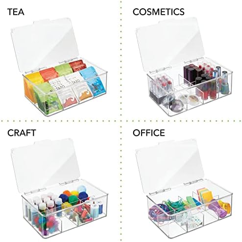 mDesign pungă de ceai din Plastic organizator de depozitare împărțit cutie Container cu capac balamale pentru dulap de bucătărie,