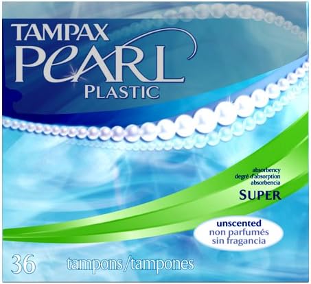 Tampax Pearl Super Absorbency Tampons cu aplicator din plastic, cutii necentrate, 36 de conturi