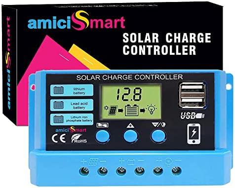 controler de încărcare solară amiciSmart 10a, Regulator inteligent al bateriei pentru afișaj Lcd cu panou Solar cu Port Usb