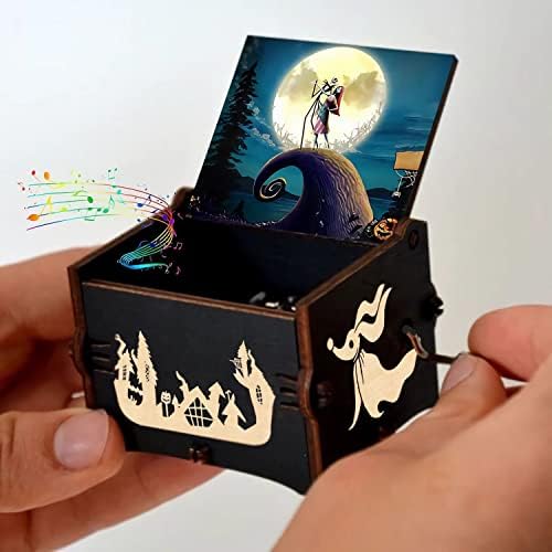 Gikihy The Nightmare Before Christmas Music Box din lemn cu cutie muzicală manual gravat, cadouri pentru Crăciun, Ziua Îndrăgostiților,