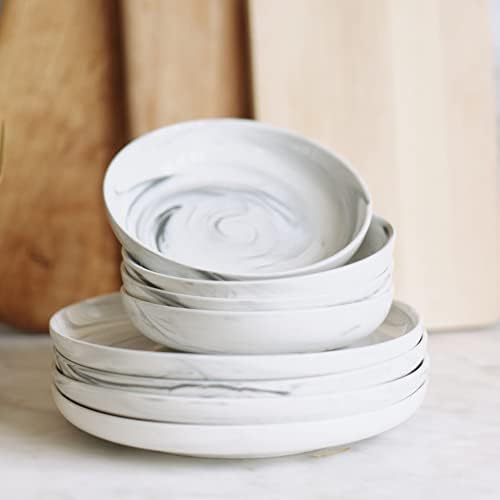 Cina ceramică LivingTaste, 4 pachete, set de vase gri plăci de 8 inci marmutate perfecte pentru bucătărie, terasă, seturi de