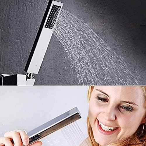 Sistem de duș cu gură de cadă cu cascadă și cap de duș portabil, Seturi de robinete de duș cu efect de ploaie cromate pătrate