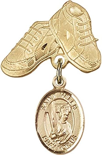 14kt Galben Aur copil insigna cu St. Helen farmec și cizme pentru copii Pin 1 X 5/8 inch
