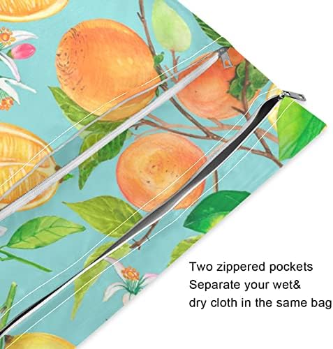 Geantă umedă impermeabilă cu flori de lămâie portocalie xigua pentru scutece la nivel mondial reutilizabile cu 2 buzunare cu