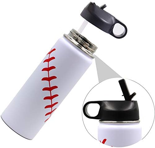 Sticlă de apă de baseball de 18 oz, cantină cu cantină sport cu 2 capace