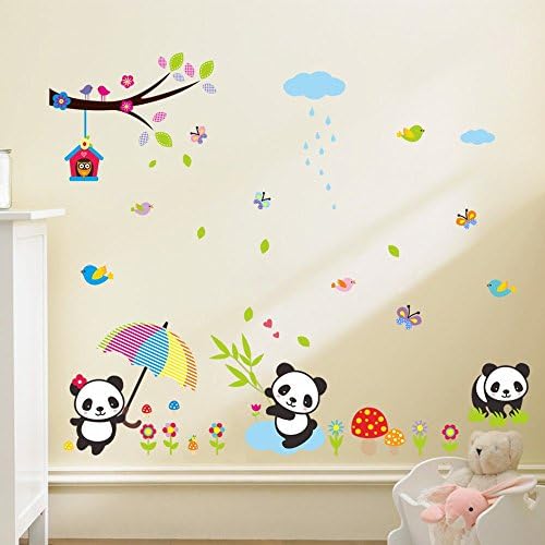 AWAKINK minunat Panda păsări flori și bambus perete autocolante detașabile perete Vinly Decal Decor pentru fete și băieți pepinieră