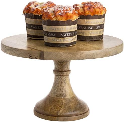 Suport pentru tort cu piedestal din lemn masiv de Mango MyGift, suport pentru Cupcake rotund de 10 inchi-fabricat manual în