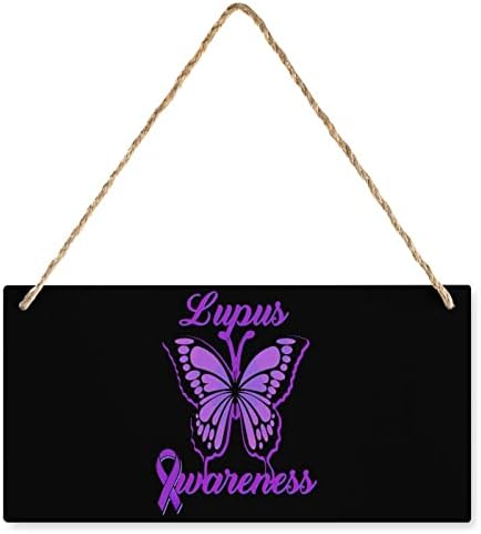 Butterfly Lupus Conștientizare Panglică Semn de lemn personalizat din lemn Artă de perete din lemn cu frânghii pentru decor