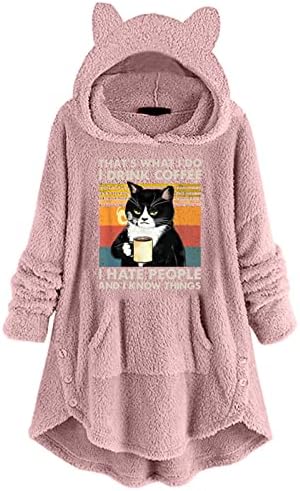 Pulovere pentru femei 2023 Fleece broderie ureche de pisică plus dimensiune glugă de buzunar bluză bluză la modă