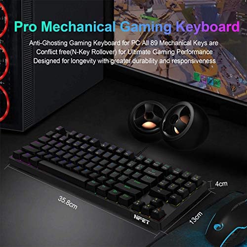 NPET K80 TKL Tenkeyless Gaming Tastatură, tastatură mecanică compactă ultra-portabilă cu retrograd RGB, comutator roșu mecanic