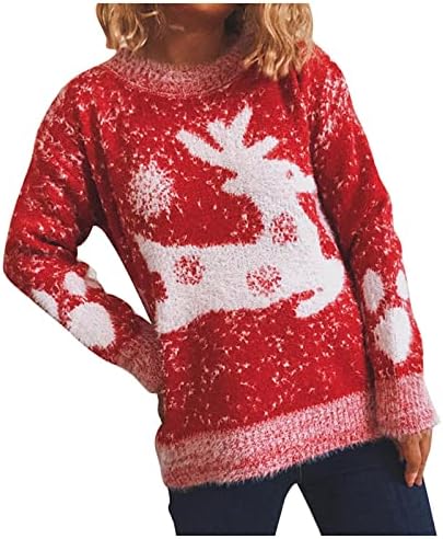 Femei de Crăciun Pulover de ren de Crăciun Tops Womens Xmas Pullover Hanorac Casual Loose Loose Top Tricot Jumper